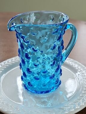 Kanawha Blue Hobnail Glass Small Pitcher